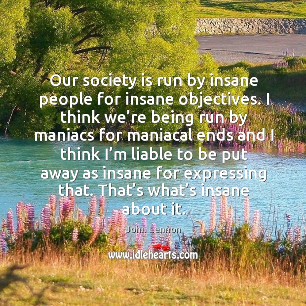 Our society is run by insane people for insane objectives. Society Quotes Image