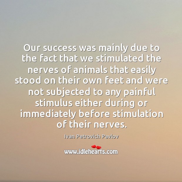 Our success was mainly due to the fact that we stimulated the nerves of animals Ivan Petrovich Pavlov Picture Quote