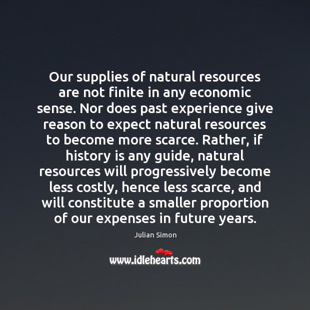 Our supplies of natural resources are not finite in any economic sense. Julian Simon Picture Quote