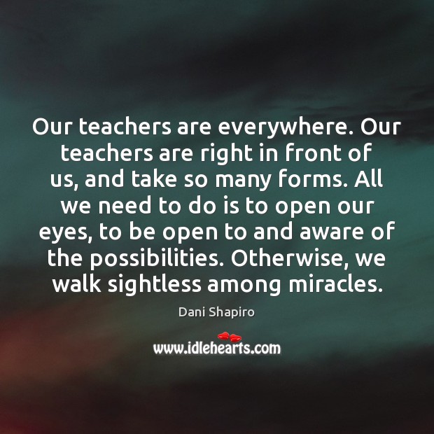 Our teachers are everywhere. Our teachers are right in front of us, Dani Shapiro Picture Quote