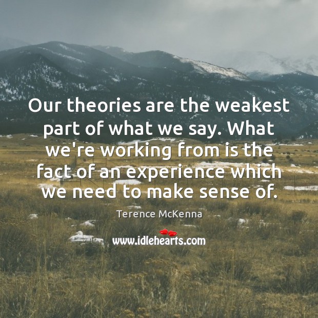 Our theories are the weakest part of what we say. What we’re Terence McKenna Picture Quote