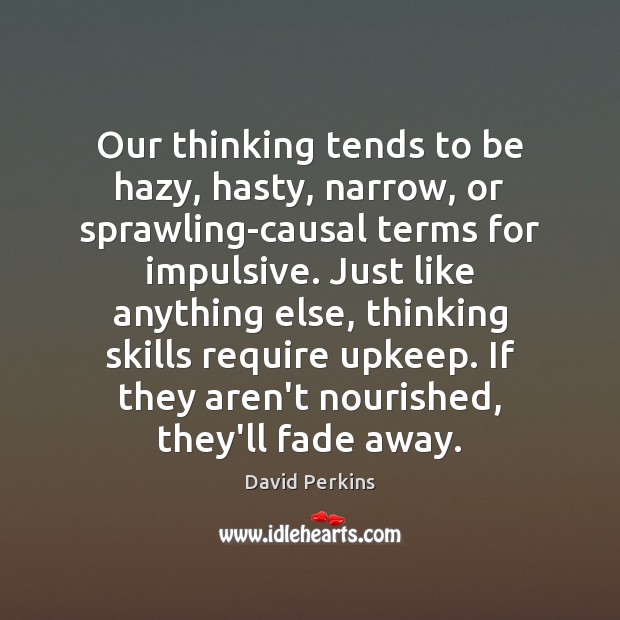 Our thinking tends to be hazy, hasty, narrow, or sprawling-causal terms for David Perkins Picture Quote