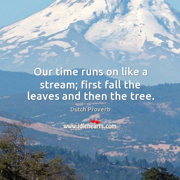Our time runs on like a stream; first fall the leaves and then the tree. Dutch Proverbs Image
