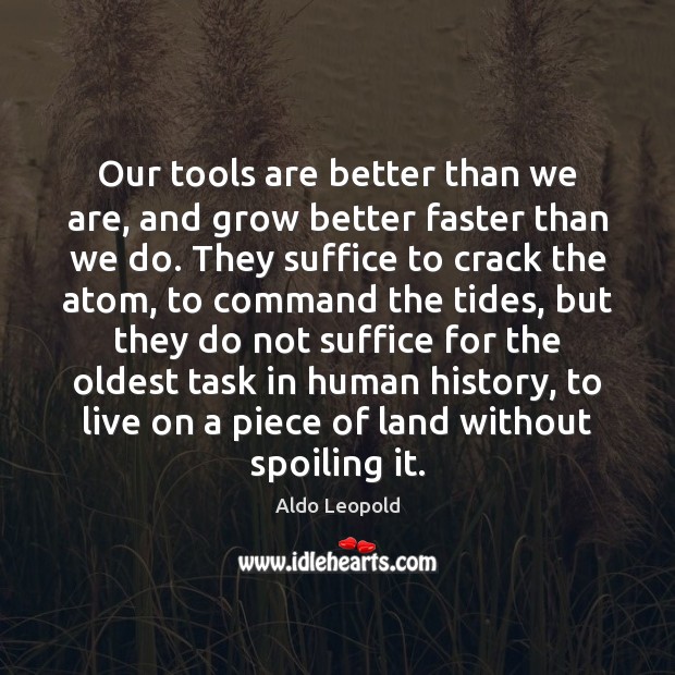 Our tools are better than we are, and grow better faster than Aldo Leopold Picture Quote