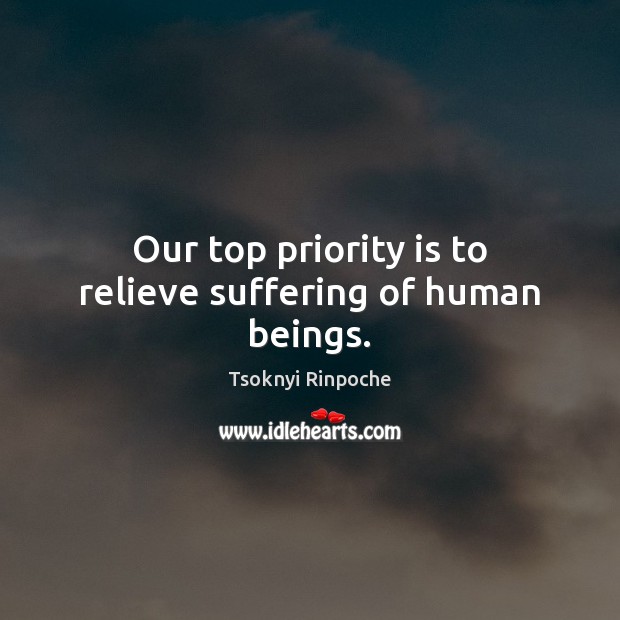 Our top priority is to relieve suffering of human beings. Tsoknyi Rinpoche Picture Quote