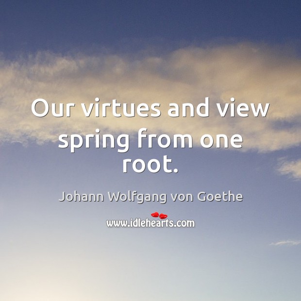 Our virtues and view spring from one root. Johann Wolfgang von Goethe Picture Quote