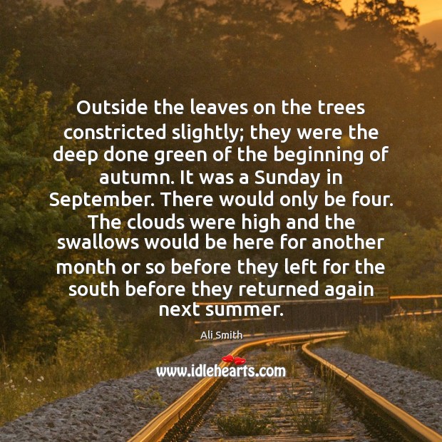 Outside the leaves on the trees constricted slightly; they were the deep Ali Smith Picture Quote
