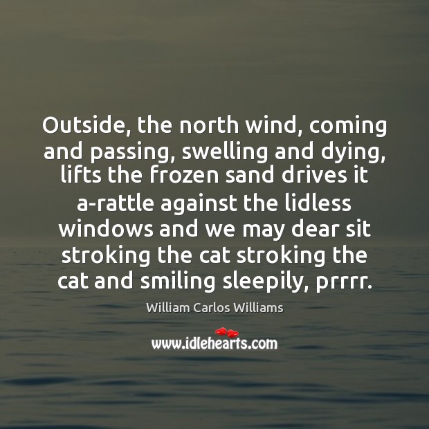 Outside, the north wind, coming and passing, swelling and dying, lifts the William Carlos Williams Picture Quote
