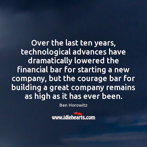 Over the last ten years, technological advances have dramatically lowered the financial Ben Horowitz Picture Quote