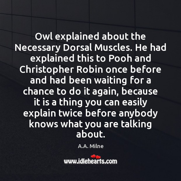 Owl explained about the Necessary Dorsal Muscles. He had explained this to A.A. Milne Picture Quote