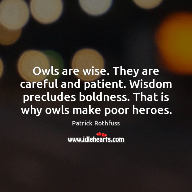 Owls are wise. They are careful and patient. Wisdom precludes boldness. That Patrick Rothfuss Picture Quote