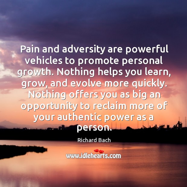 Pain and adversity are powerful vehicles to promote personal growth. Nothing helps Richard Bach Picture Quote