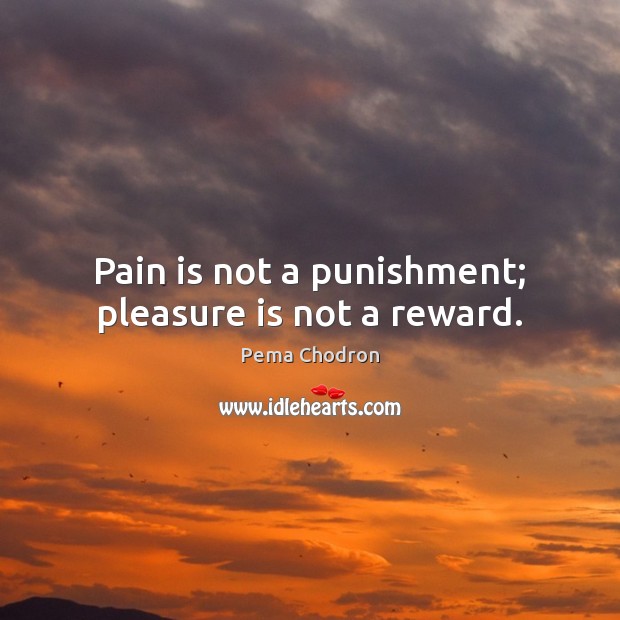 Pain is not a punishment; pleasure is not a reward. Pema Chodron Picture Quote