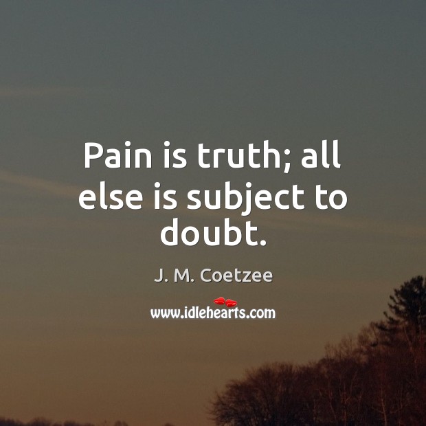 Pain is truth; all else is subject to doubt. J. M. Coetzee Picture Quote