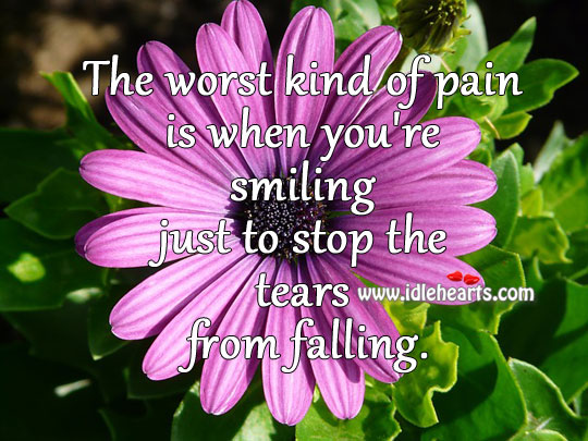 The worst kind of pain is when you’re smiling just to stop the tears from falling. Pain Quotes Image