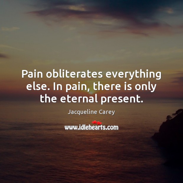 Pain obliterates everything else. In pain, there is only the eternal present. Jacqueline Carey Picture Quote