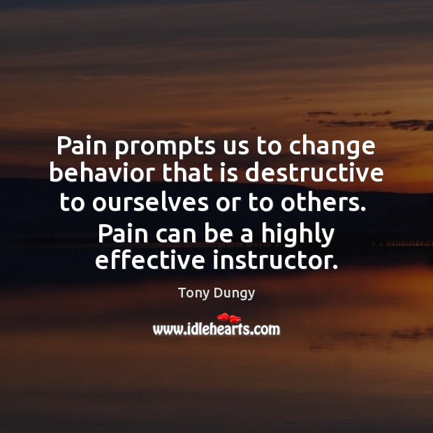 Pain prompts us to change behavior that is destructive to ourselves or Tony Dungy Picture Quote