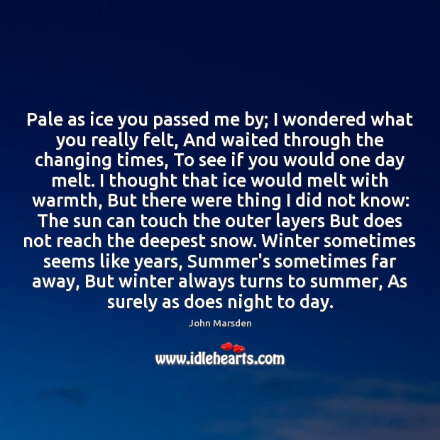 Pale as ice you passed me by; I wondered what you really John Marsden Picture Quote