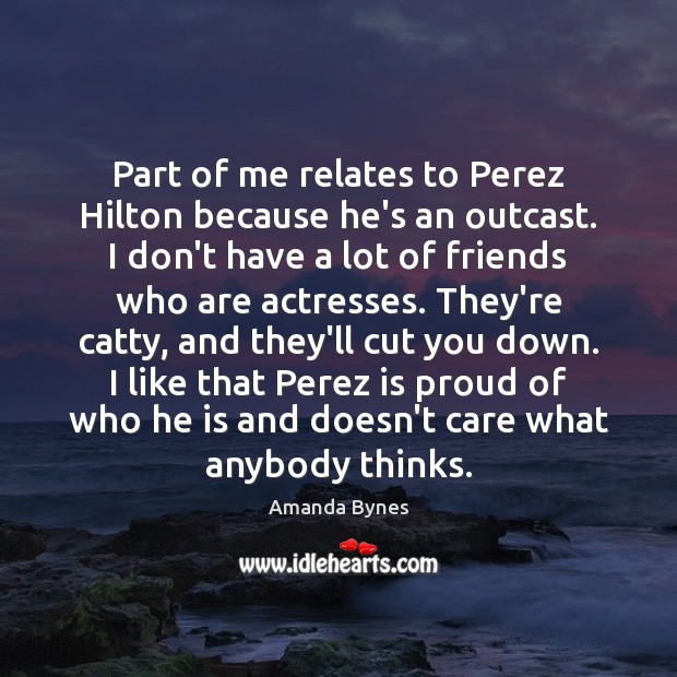 Part of me relates to Perez Hilton because he’s an outcast. I 