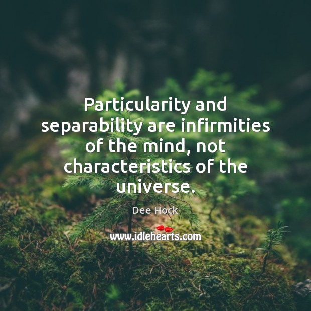 Particularity and separability are infirmities of the mind, not characteristics of the Dee Hock Picture Quote