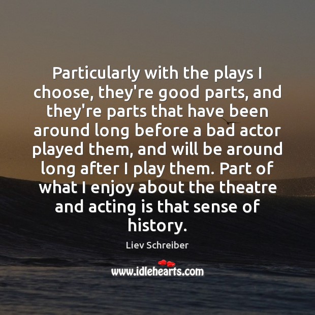 Particularly with the plays I choose, they’re good parts, and they’re parts Liev Schreiber Picture Quote