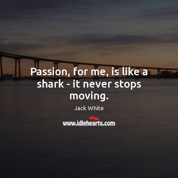 Passion, for me, is like a shark – it never stops moving. Jack White Picture Quote
