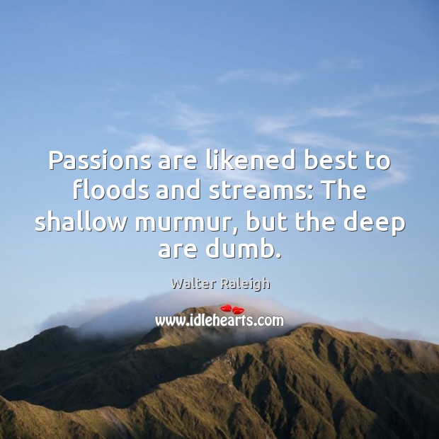 Passions are likened best to floods and streams: The shallow murmur, but Walter Raleigh Picture Quote