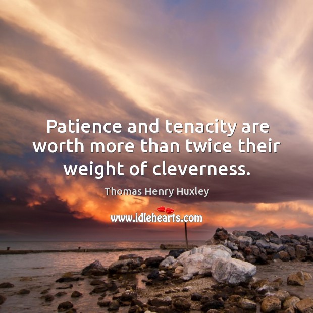 Patience and tenacity are worth more than twice their weight of cleverness. Thomas Henry Huxley Picture Quote