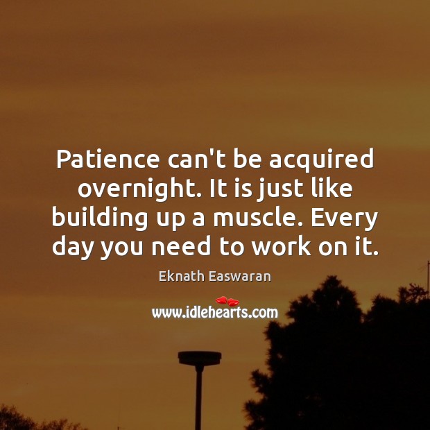 Patience can’t be acquired overnight. It is just like building up a Eknath Easwaran Picture Quote