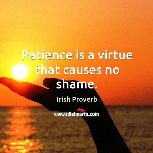 Patience is a virtue that causes no shame. Irish Proverbs Image