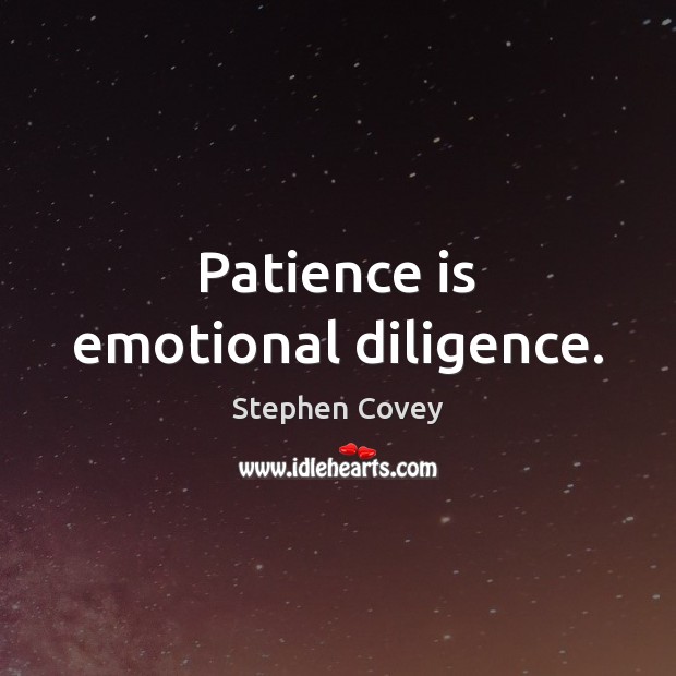 Patience is emotional diligence. Stephen Covey Picture Quote