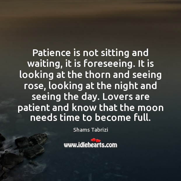 Patience is not sitting and waiting, it is foreseeing. It is looking Shams Tabrizi Picture Quote