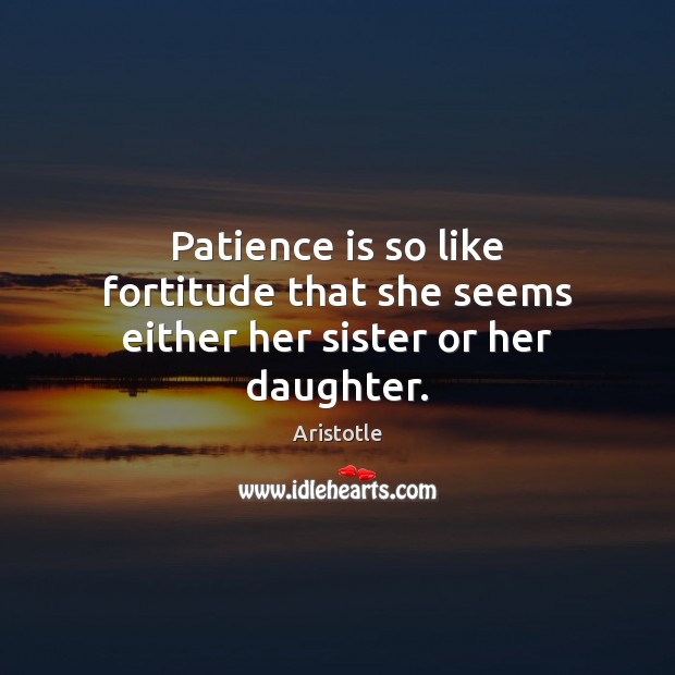 Patience is so like fortitude that she seems either her sister or her daughter. Aristotle Picture Quote
