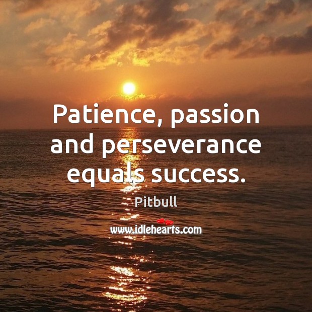 Patience, passion and perseverance equals success. Pitbull Picture Quote