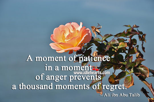 A moment of patience prevents thousand moments of regret. Ali ibn Abu Talib Picture Quote
