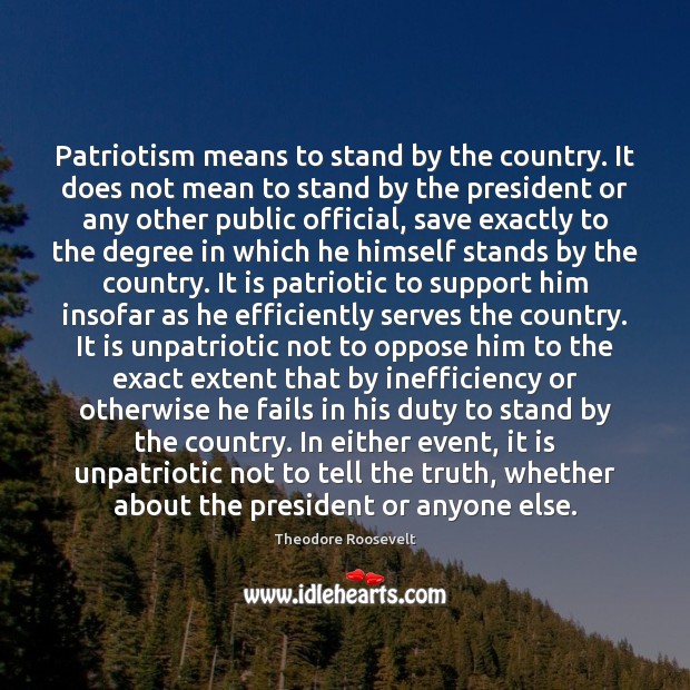 Patriotism means to stand by the country. It does not mean to Theodore Roosevelt Picture Quote