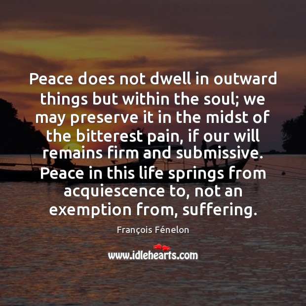 Peace does not dwell in outward things but within the soul; we Image