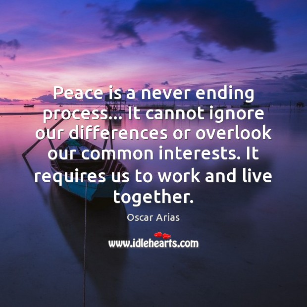 Peace is a never ending process… It cannot ignore our differences or Peace Quotes Image