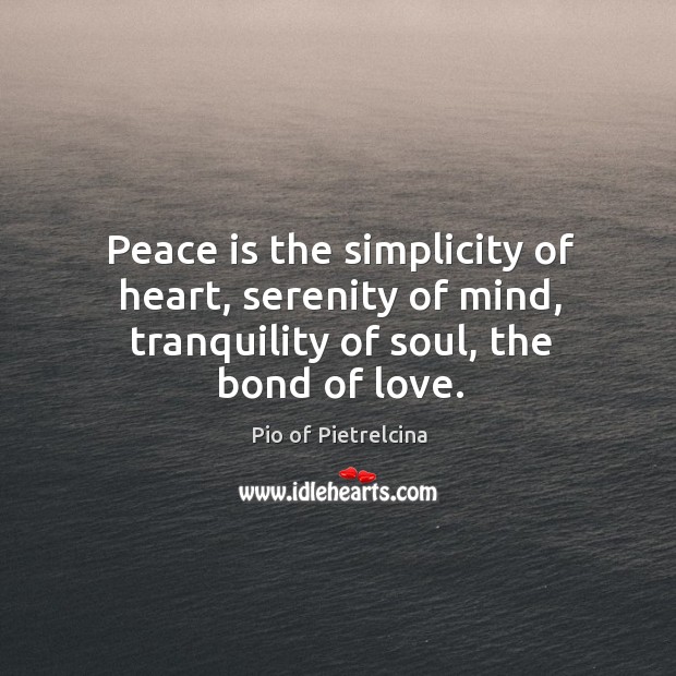 Peace is the simplicity of heart, serenity of mind, tranquility of soul, the bond of love. 