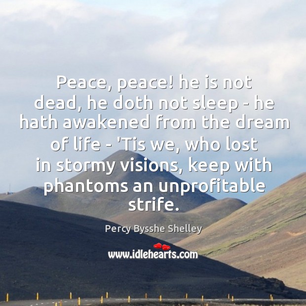 Peace, peace! he is not dead, he doth not sleep – he Percy Bysshe Shelley Picture Quote