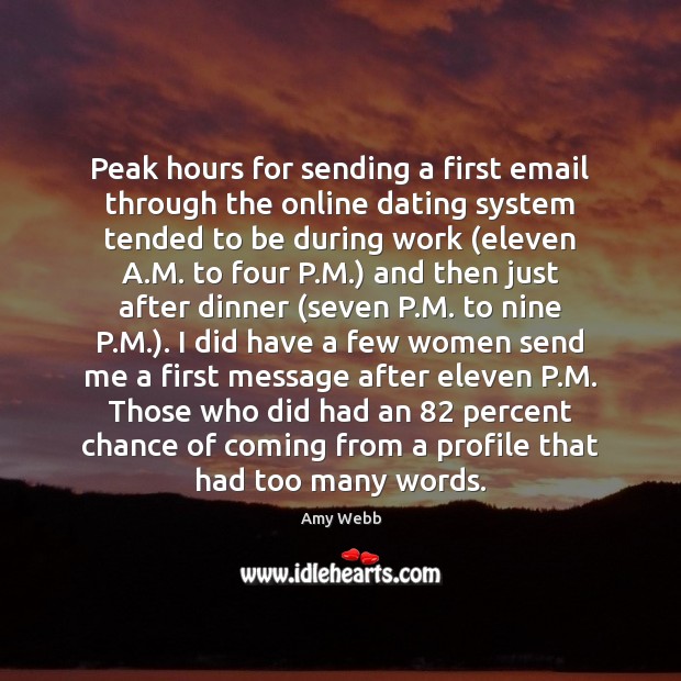 Peak hours for sending a first email through the online dating system Image