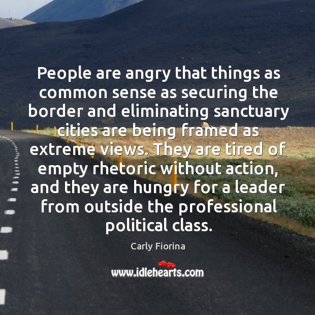 People are angry that things as common sense as securing the border Carly Fiorina Picture Quote