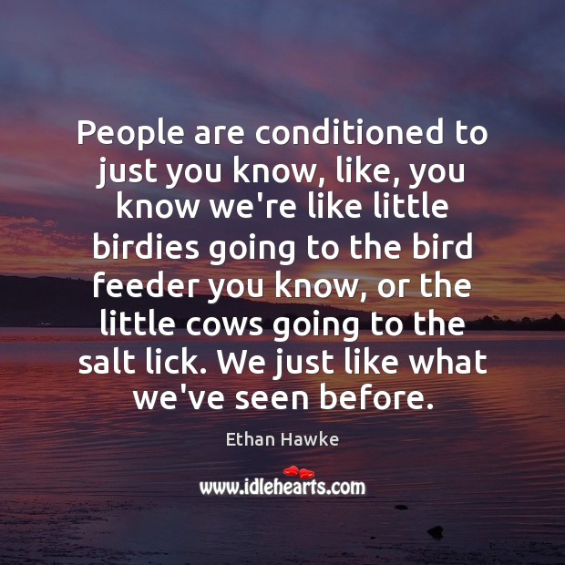 People are conditioned to just you know, like, you know we’re like Ethan Hawke Picture Quote
