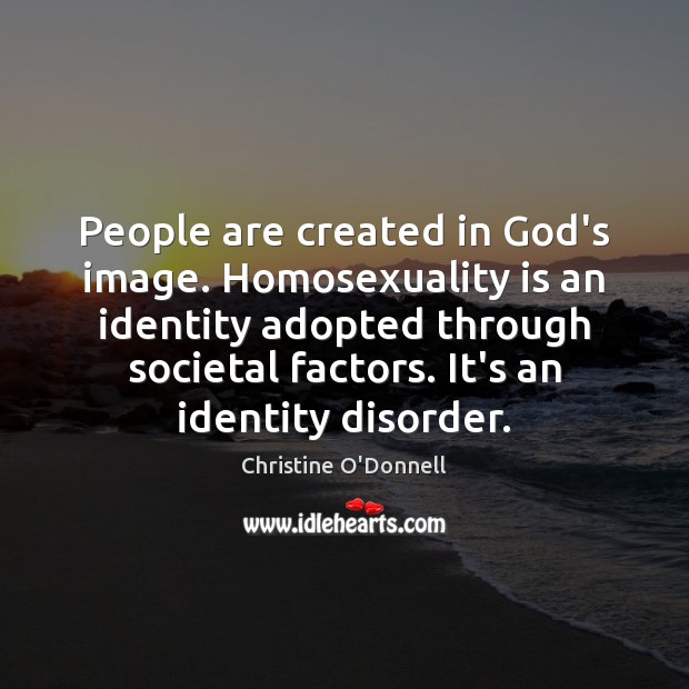 People are created in God’s image. Homosexuality is an identity adopted through Christine O’Donnell Picture Quote