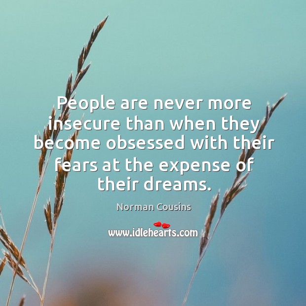 People are never more insecure than when they become obsessed with their fears at the expense of their dreams. Norman Cousins Picture Quote