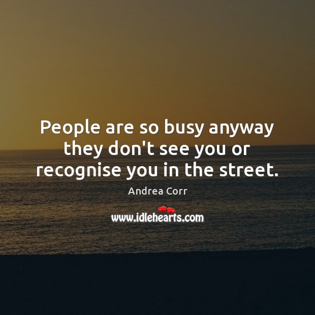 People are so busy anyway they don’t see you or recognise you in the street. Andrea Corr Picture Quote