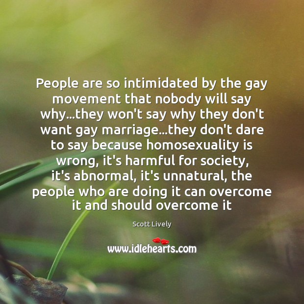 People are so intimidated by the gay movement that nobody will say Scott Lively Picture Quote