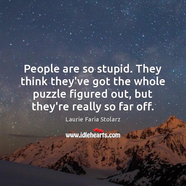 People are so stupid. They think they’ve got the whole puzzle figured Laurie Faria Stolarz Picture Quote