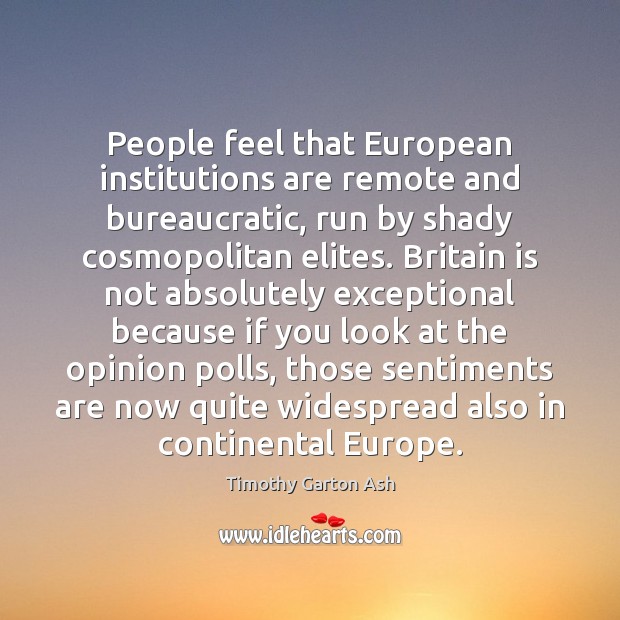 People feel that European institutions are remote and bureaucratic, run by shady Timothy Garton Ash Picture Quote