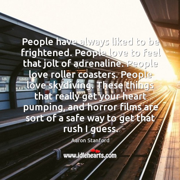 People have always liked to be frightened. People love to feel that jolt of adrenaline. Aaron Stanford Picture Quote